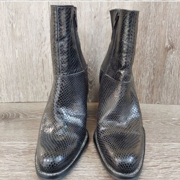Nine West Snake Embossed Black Leather Ankle boots - Picture 8 of 9